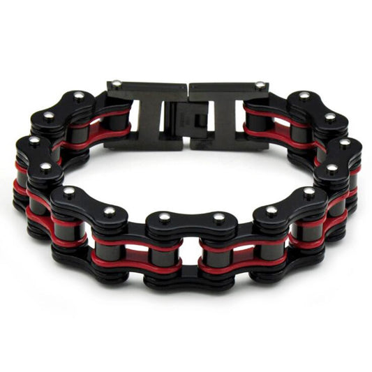 Punk men's orange biker bracelet with black motorcycle chain