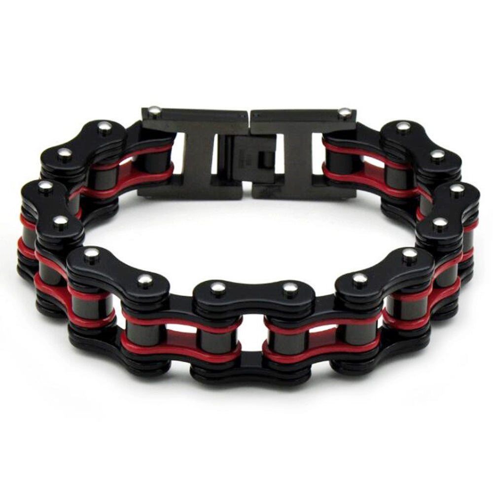 Punk men's orange biker bracelet with black motorcycle chain