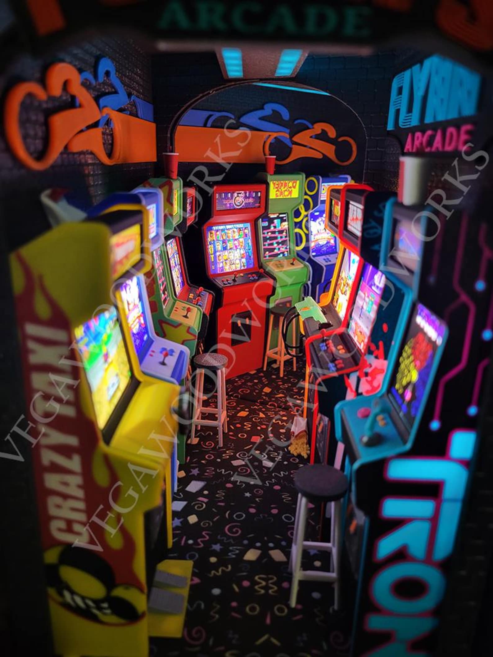 90's themed arcade book nook with LED lights