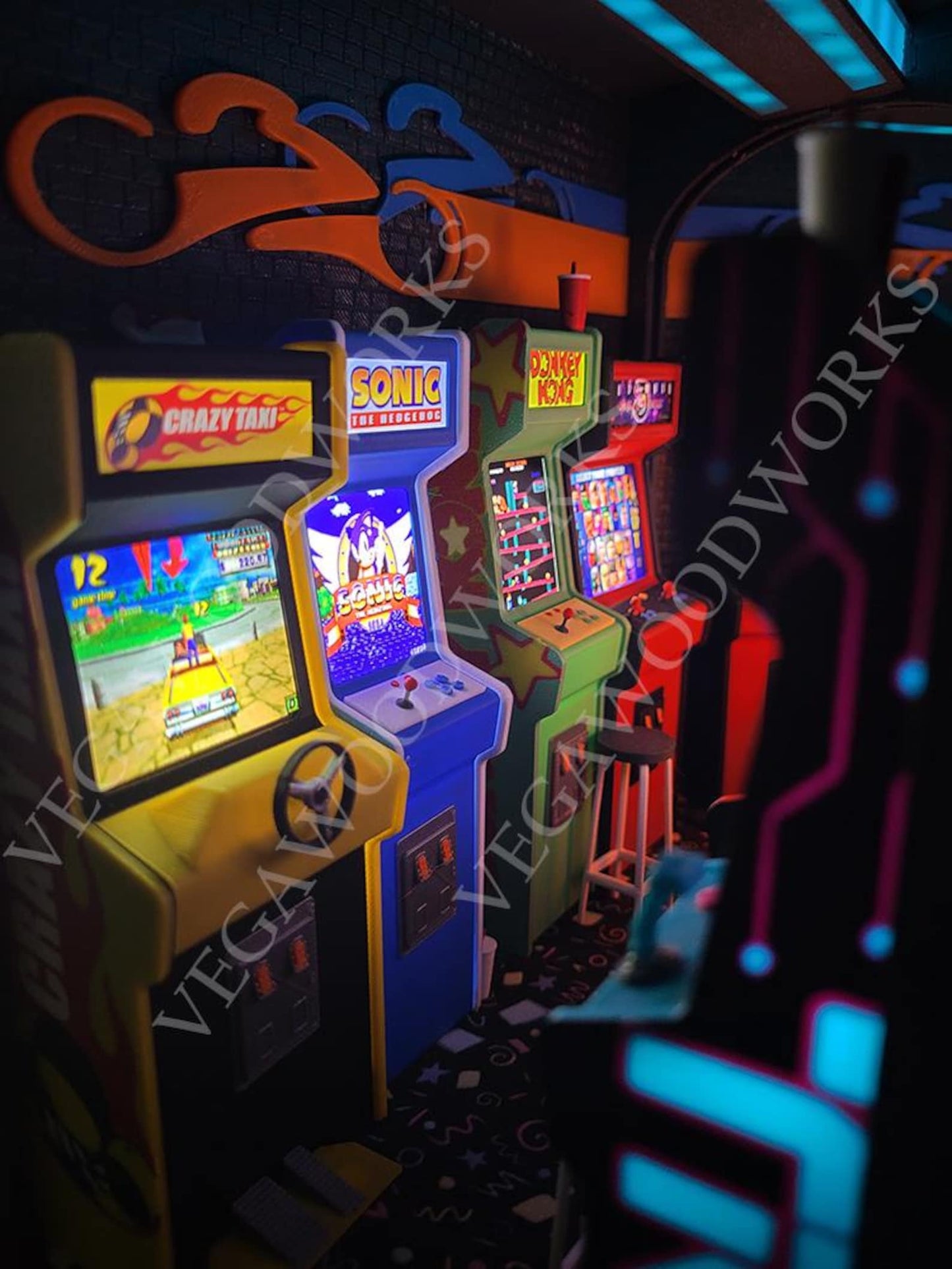 90's themed arcade book nook with LED lights