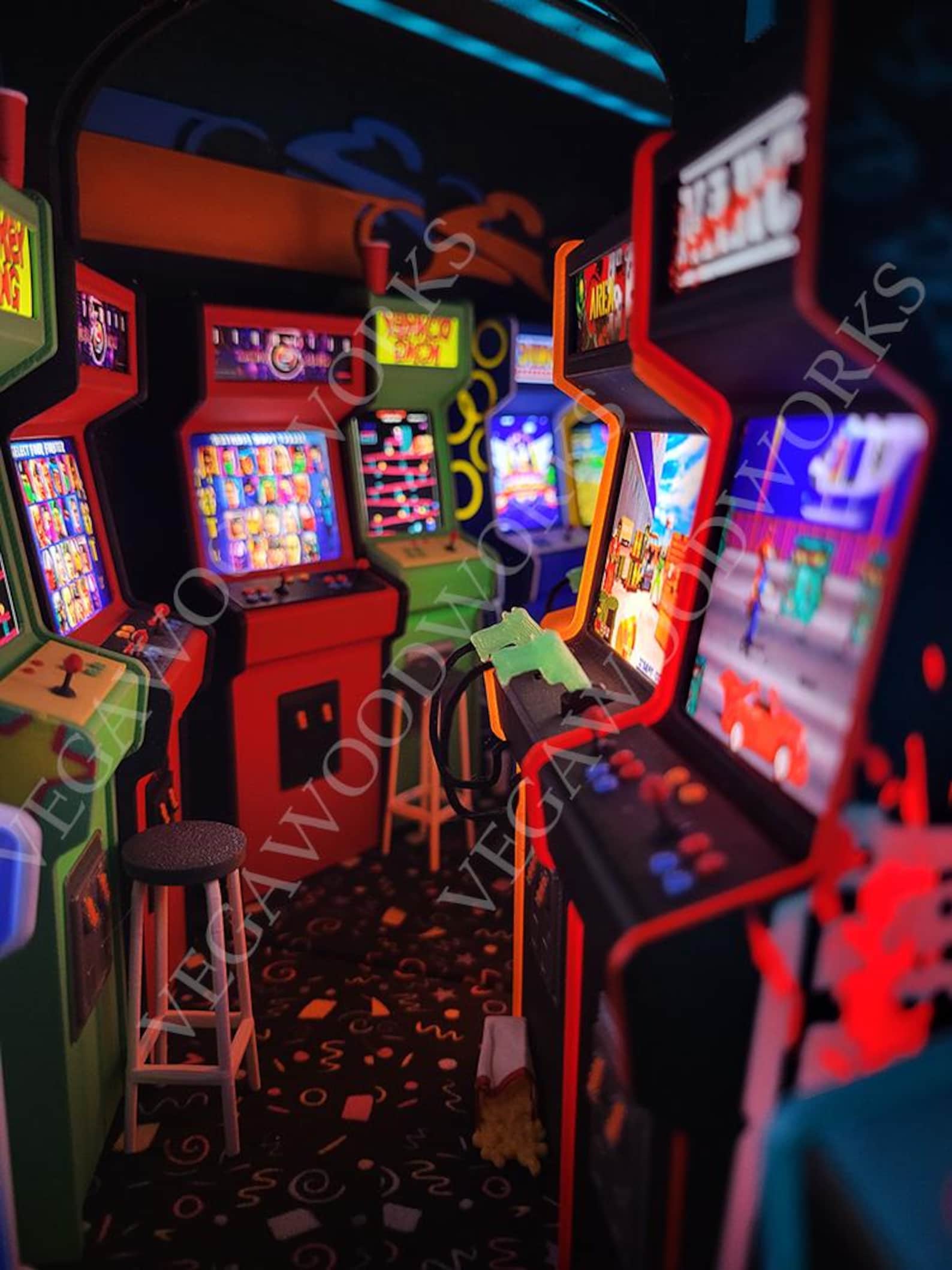 90's themed arcade book nook with LED lights