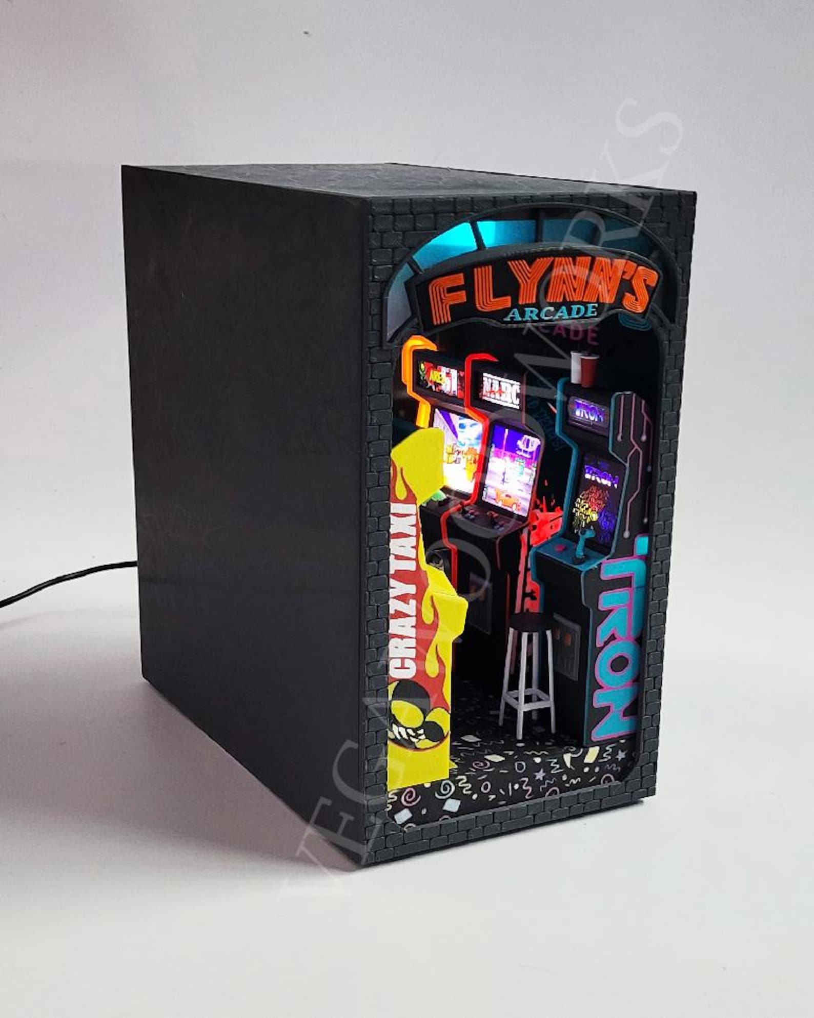 90's themed arcade book nook with LED lights