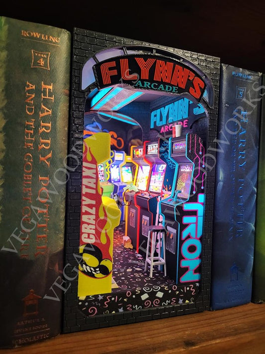 90's themed arcade book nook with LED lights