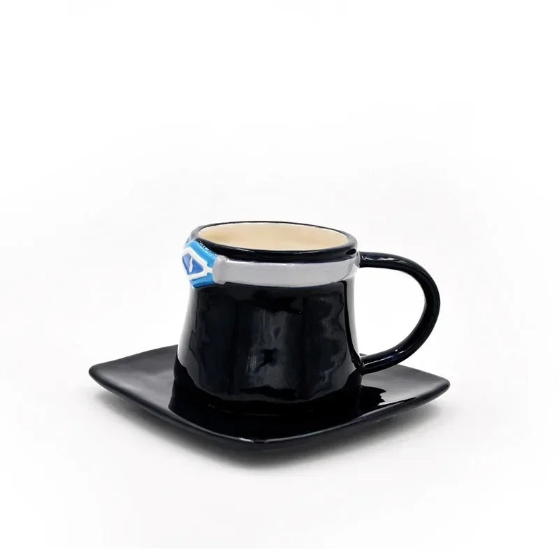 Creative anime coffee cup with saucer featuring cartoon brothers hat design