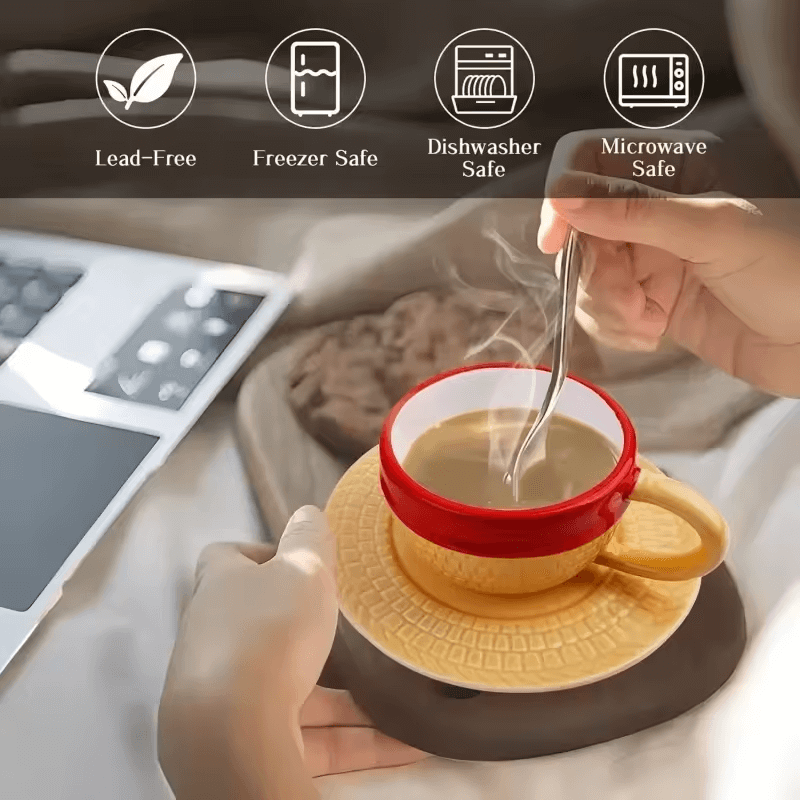 Creative anime coffee cup with saucer featuring cartoon brothers hat design