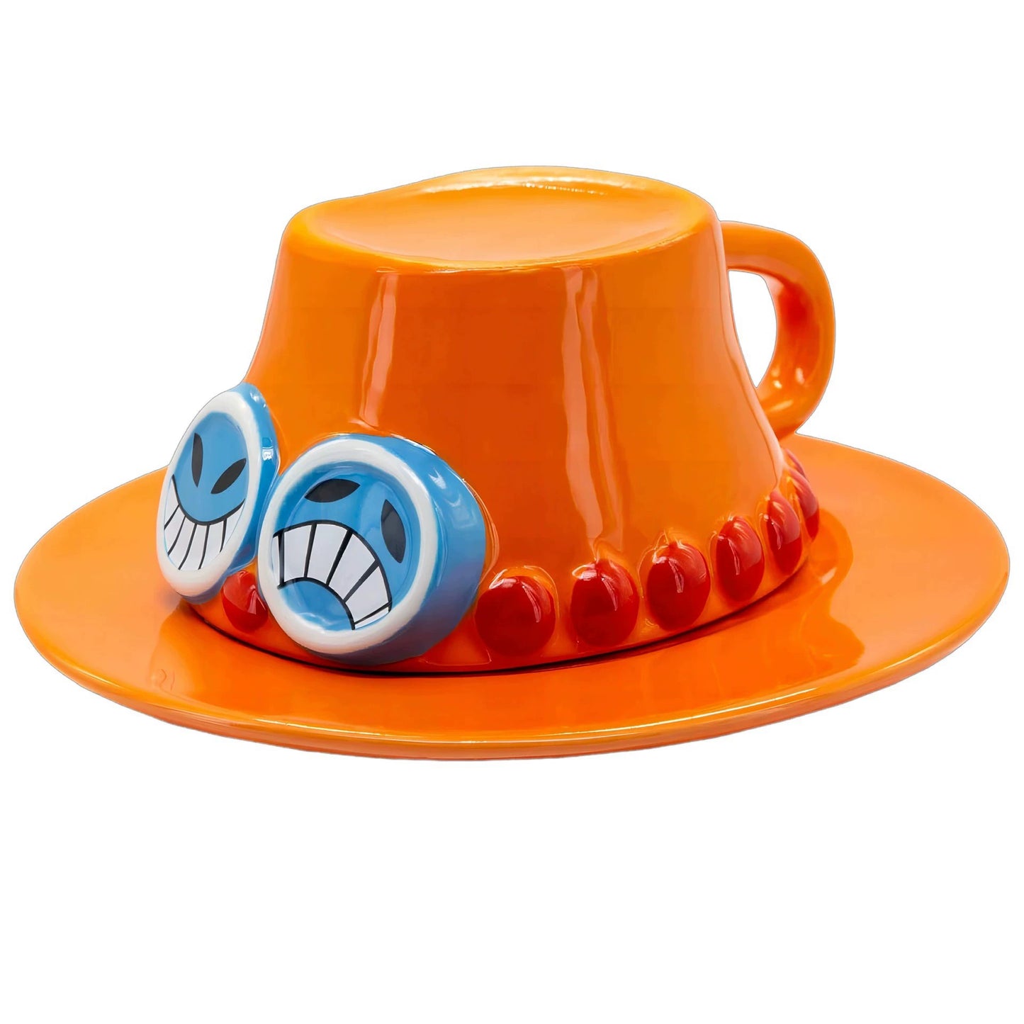 Creative anime coffee cup with saucer featuring cartoon brothers hat design