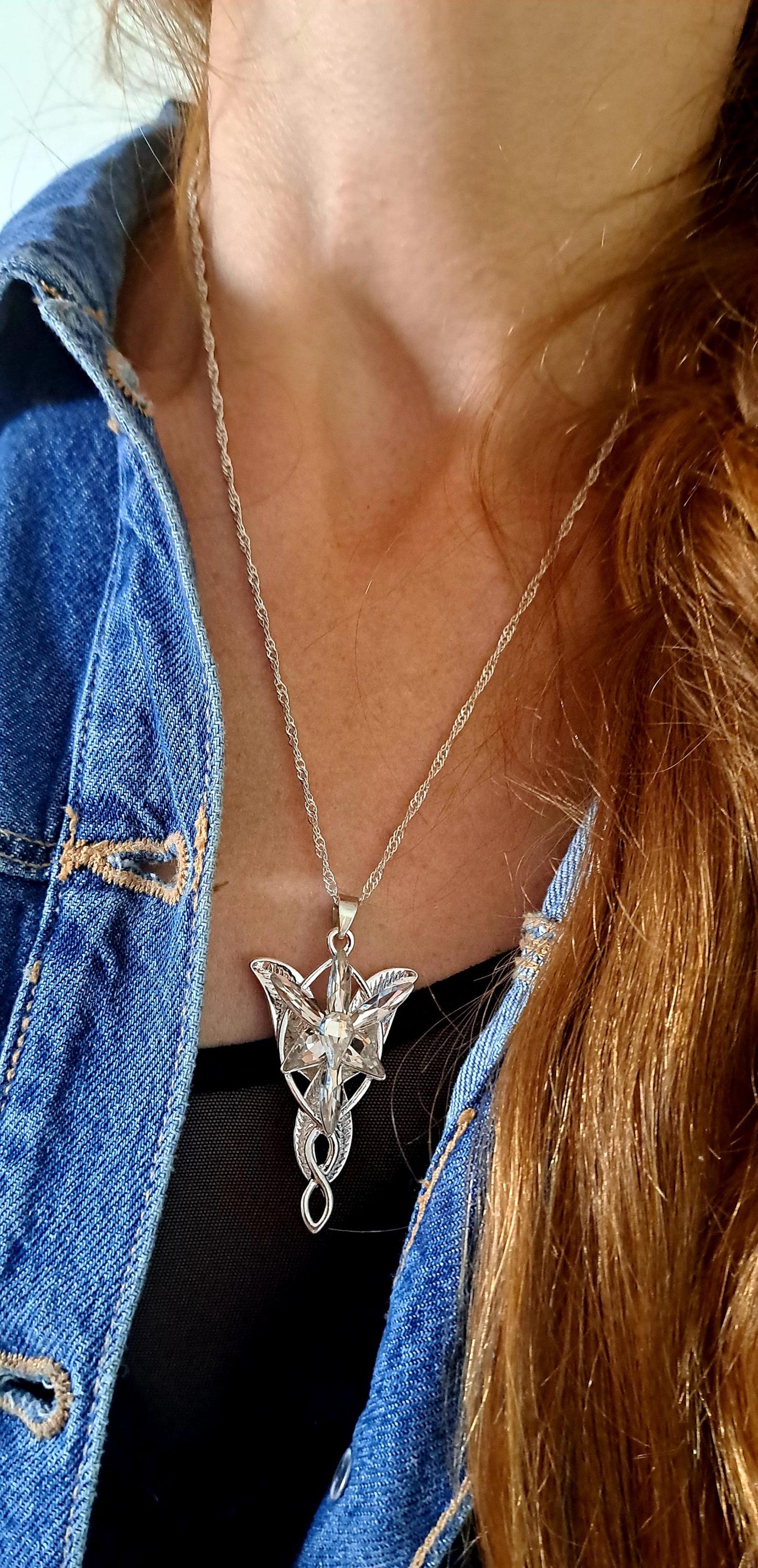 Arwen Evenstar necklace with silver pendant and cubic zirconia crystals