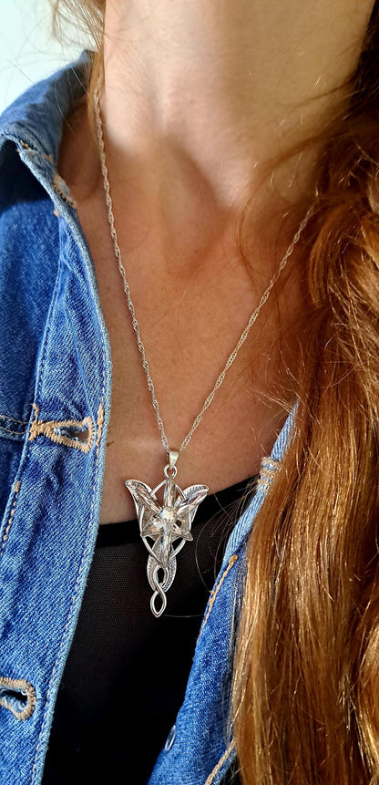 Arwen Evenstar necklace with silver pendant and cubic zirconia crystals