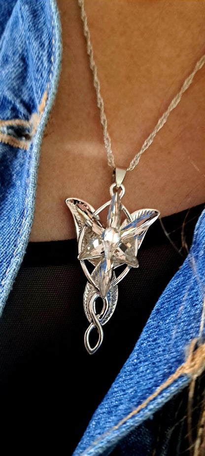 Arwen Evenstar necklace with silver pendant and cubic zirconia crystals