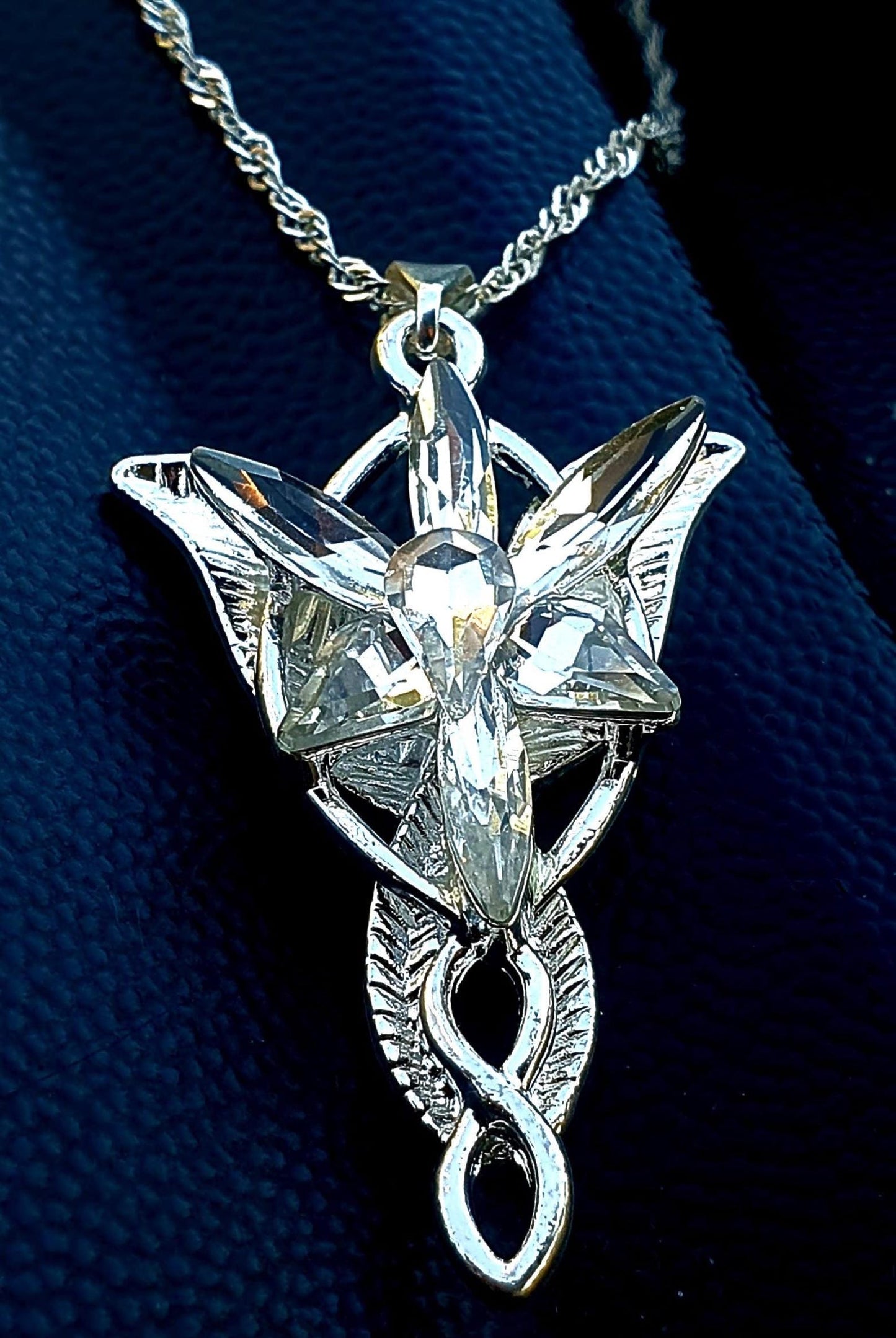 Arwen Evenstar necklace with silver pendant and cubic zirconia crystals