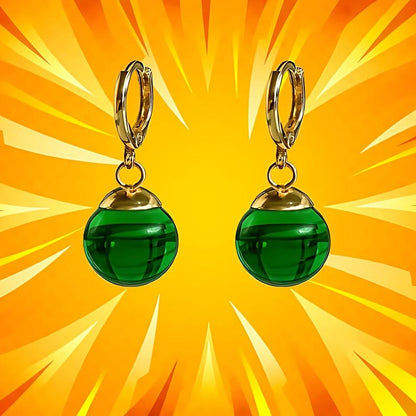 Green Potara fusion earrings with gold accents for anime fans