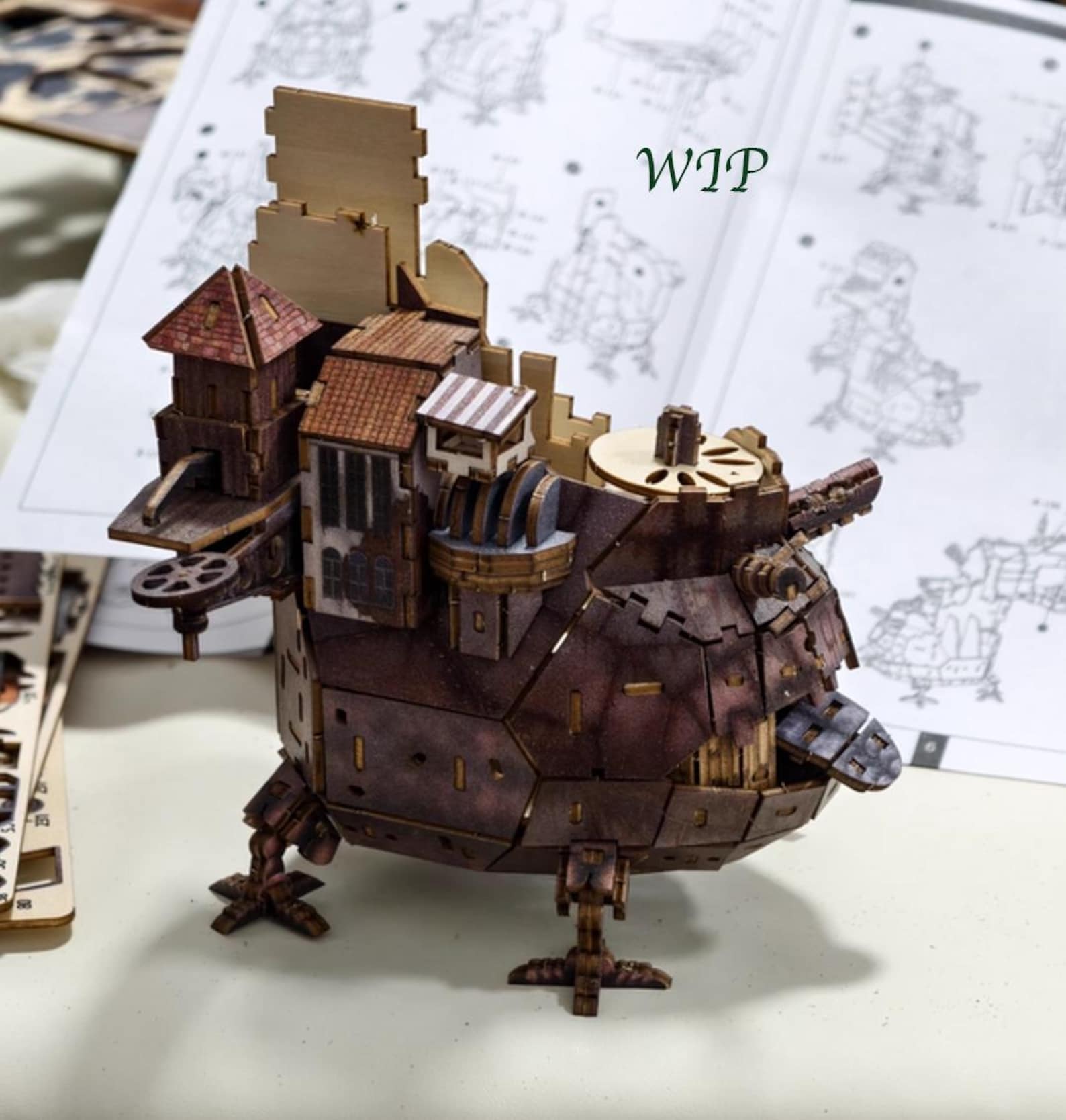 Howl's Moving Castle 18cm DIY wooden puzzle kit assembled model