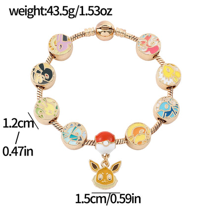 Kawaii Eevee Vaporeon Flareon anime bracelet with metal beads and charms