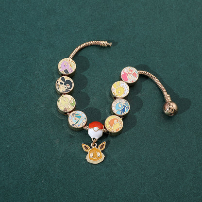 Kawaii Eevee Vaporeon Flareon anime bracelet with metal beads and charms