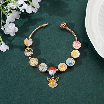 Kawaii Eevee Vaporeon Flareon anime bracelet with metal beads and charms
