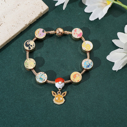 Kawaii Eevee Vaporeon Flareon anime bracelet with metal beads and charms