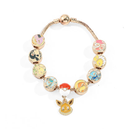 Kawaii Eevee Vaporeon Flareon anime bracelet with metal beads and charms