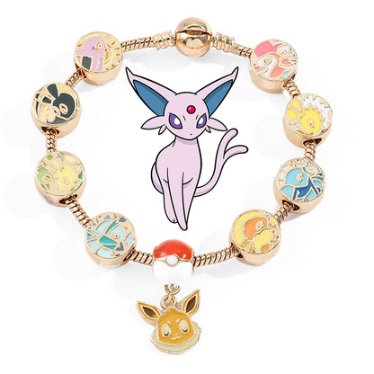 Kawaii Eevee Vaporeon Flareon anime bracelet with metal beads and charms