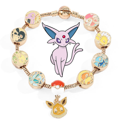 Kawaii Eevee Vaporeon Flareon anime bracelet with metal beads and charms