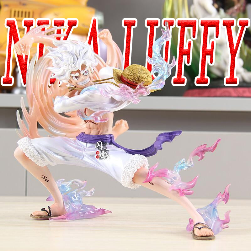 One Piece Nika Luffy action figure swinging a fist anime collectible model