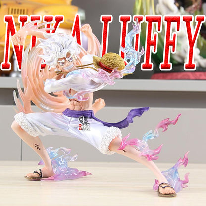 One Piece Nika Luffy action figure swinging a fist anime collectible model