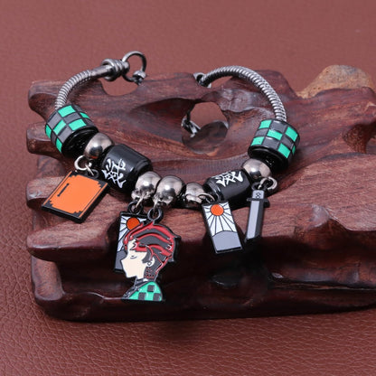 DIY Tanjiro Beads Bracelet with Sword Pendant and Green Beads
