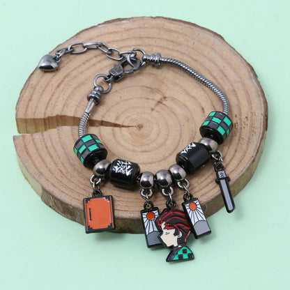 DIY Tanjiro Beads Bracelet with Sword Pendant and Green Beads