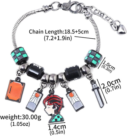 DIY Tanjiro Beads Bracelet with Sword Pendant and Green Beads