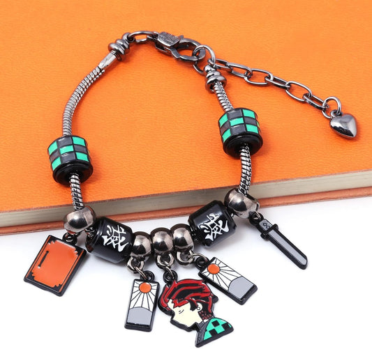 DIY Tanjiro Beads Bracelet with Sword Pendant and Green Beads