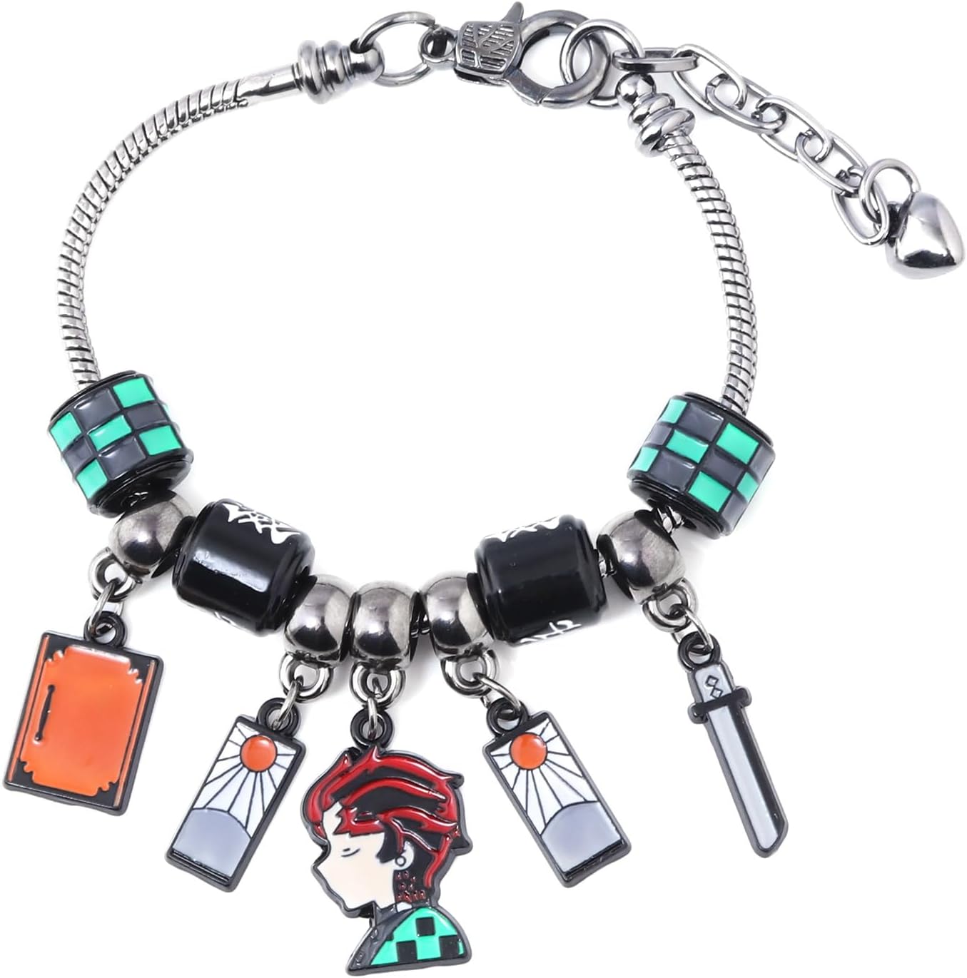 DIY Tanjiro Beads Bracelet with Sword Pendant and Green Beads