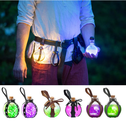 Medieval Viking knight leather belt with alchemy potion bottle.