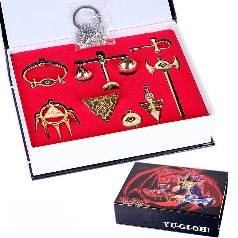 Yu Gi Oh Millennium Treasures Necklace 8pcs Gold Pendant Cosplay Set